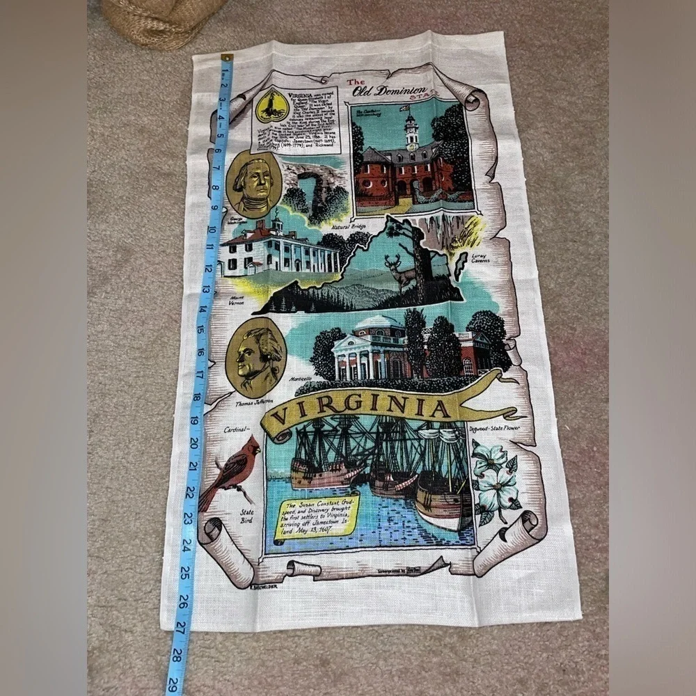 Virginia Landmarks Vintage Tea Towel Kay Dee Linen Fabric Wall Hanging‌‌